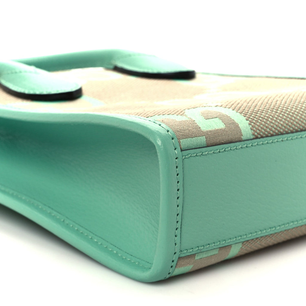 Gucci Monogram Jumbo GG Textured Dollar Calfskin Mini Tote Bag Pepperlight Mint