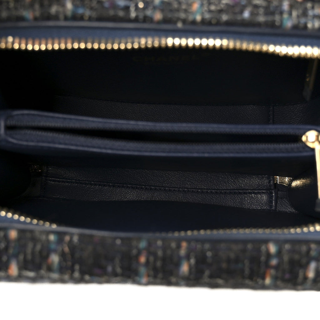 Chanel Tweed Snakeskin Quilted Medium CC Filigree Vanity Case Dark Navy