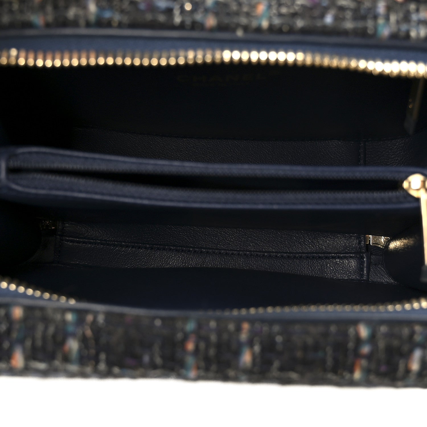 Chanel Tweed Snakeskin Quilted Medium CC Filigree Vanity Case Dark Navy