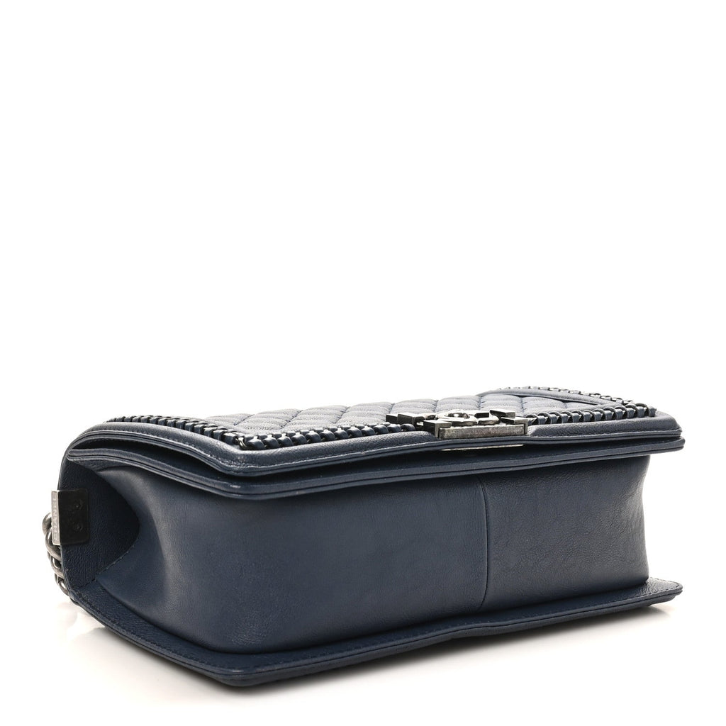 Chanel Calfskin Quilted Medium Top Handle Boy Flap Blue