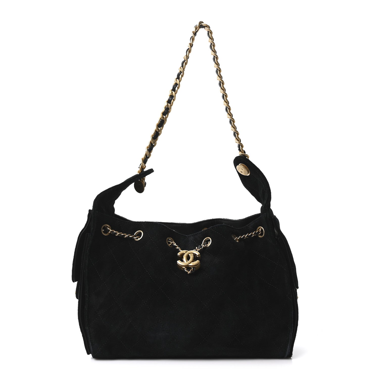 Chanel Suede Quilted Small Chanel 25 Handbag Black