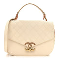 Chanel Grained Calfskin Quilted Small Cuba Top Handle Flap White
