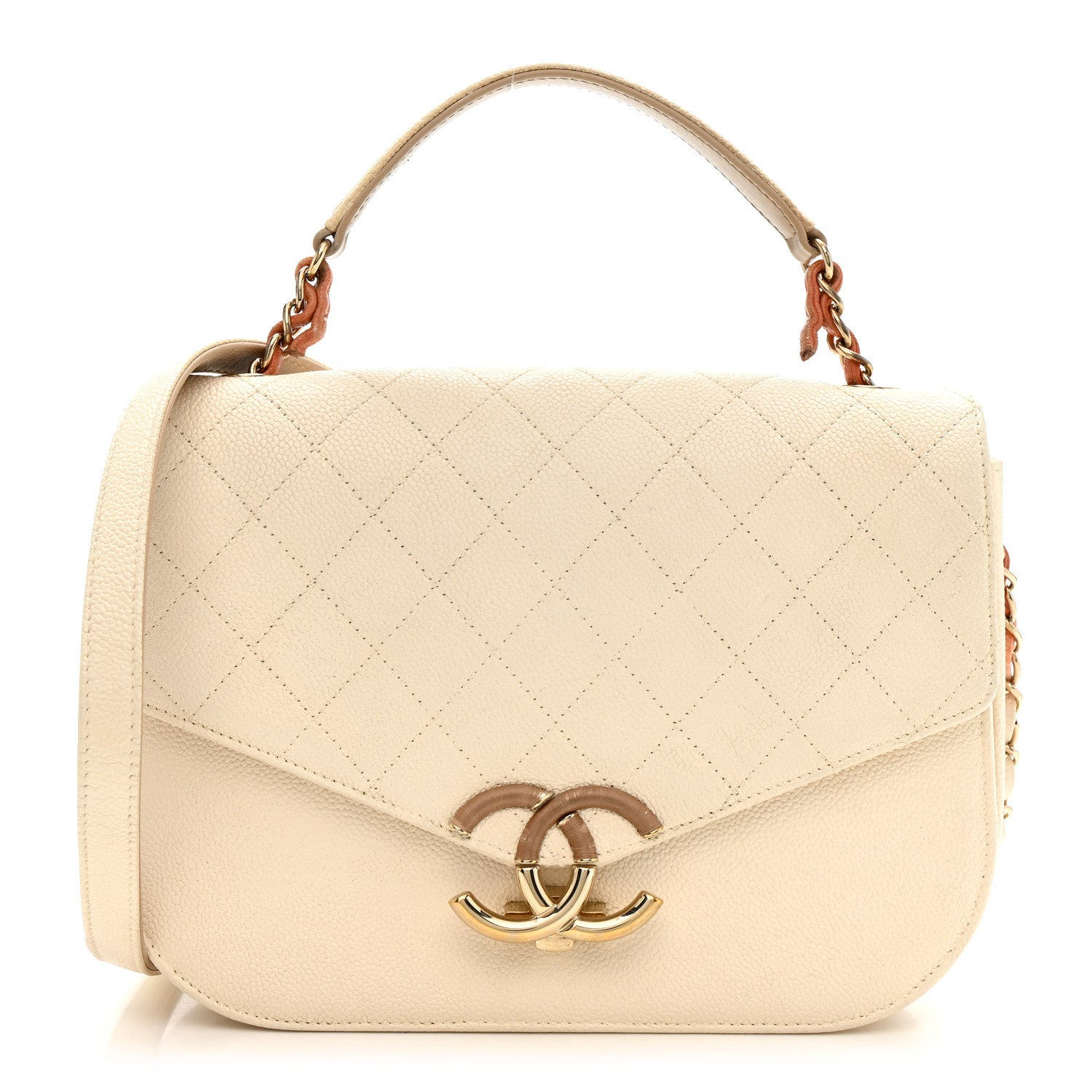 Chanel Grained Calfskin Quilted Small Cuba Top Handle Flap White