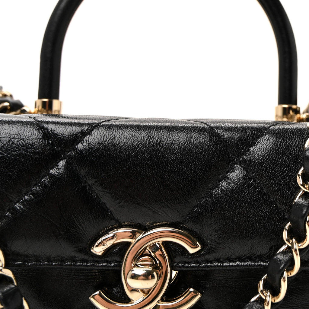 Chanel Shiny Calfskin Quilted Top Handle Box Bag Black
