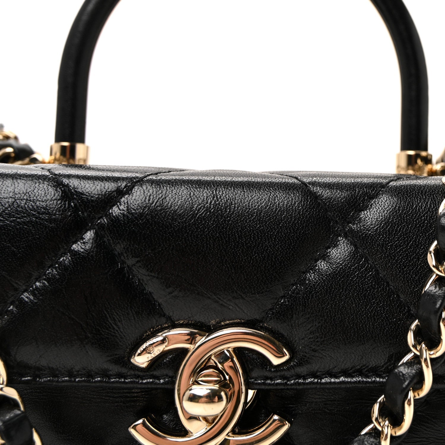 Chanel Shiny Calfskin Quilted Top Handle Box Bag Black