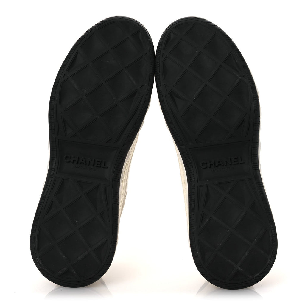 Chanel Velvet Calfskin Mixed Fibers CC Sneakers 40.5 Ivory Black