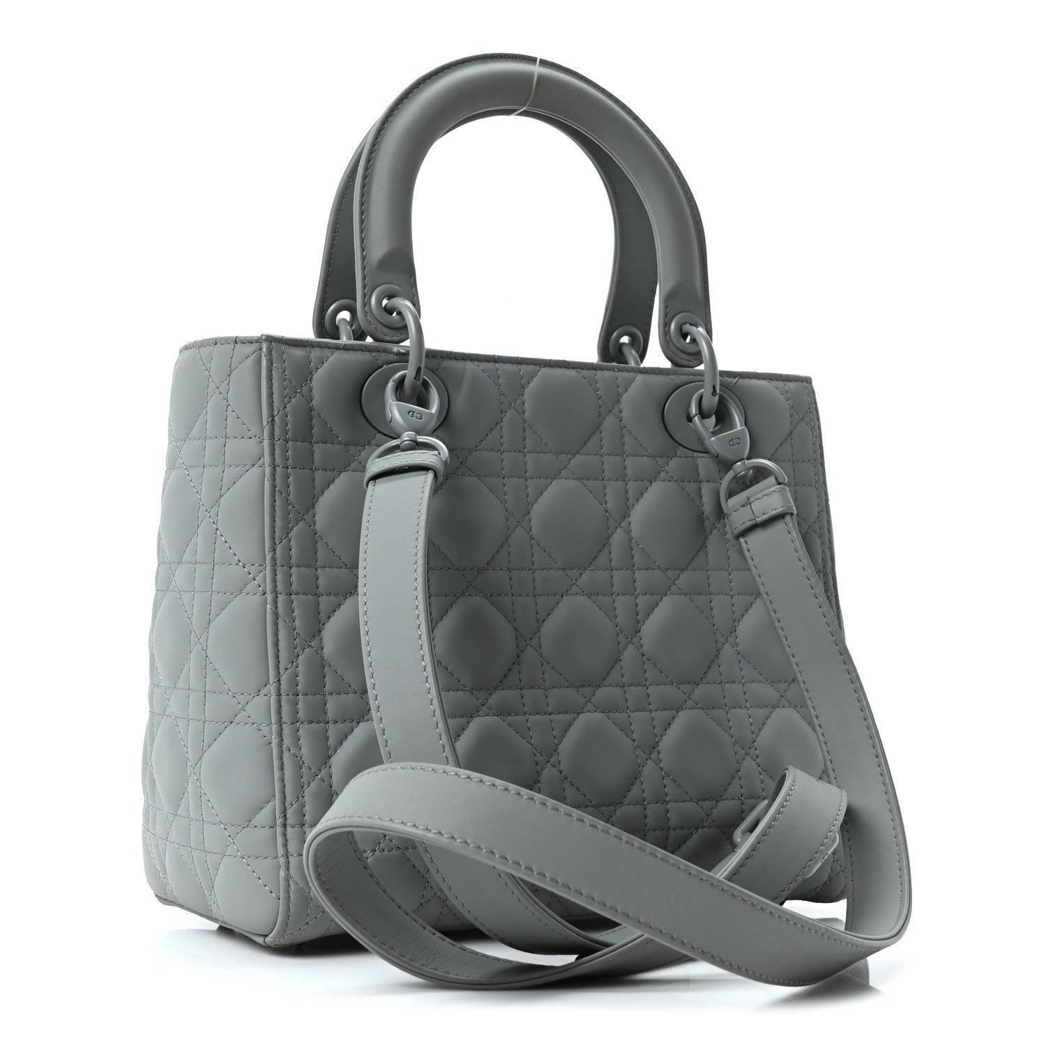 Christian Dior Ultra Matte Calfskin Cannage Medium Lady Dior Grey Stone