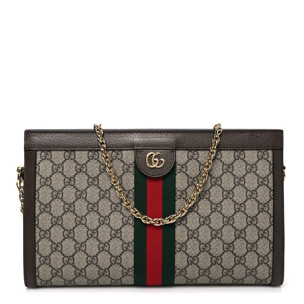 Gucci GG Supreme Monogram Web Medium Ophidia Chain Shoulder Bag Brown