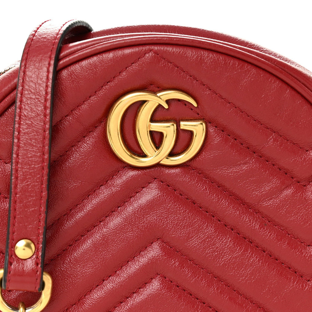 Gucci Glazed Calfskin Matelasse Heart Mini GG Marmont Round Shoulder Bag Romantic Cerise