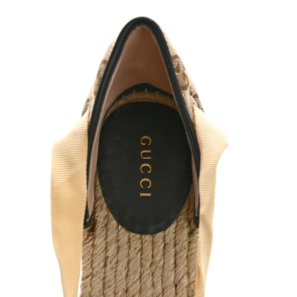 Gucci Monogram Matelasse GG Marmont Ankle Wrap Platform 35/120mm Espadrille Wedges 39.5 Beige Ebony Black Sand Storm