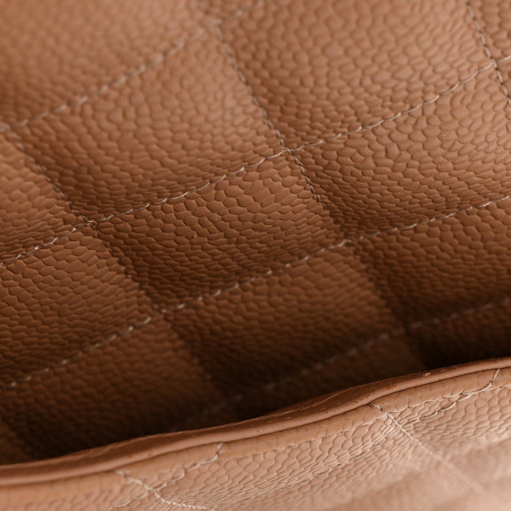 Chanel Caviar Quilted Jumbo Single Flap Dark Beige