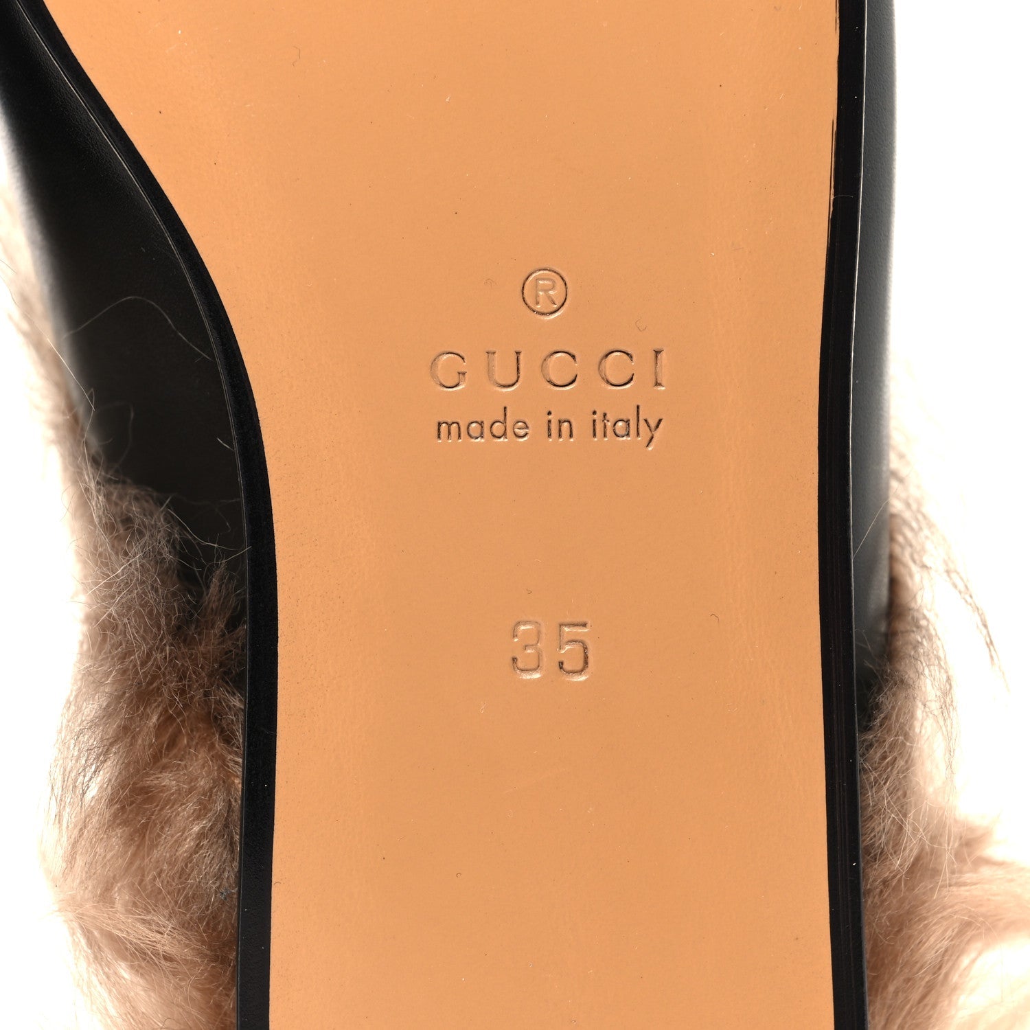 Gucci Calfskin Fur Womens Princetown Slippers 35 Black