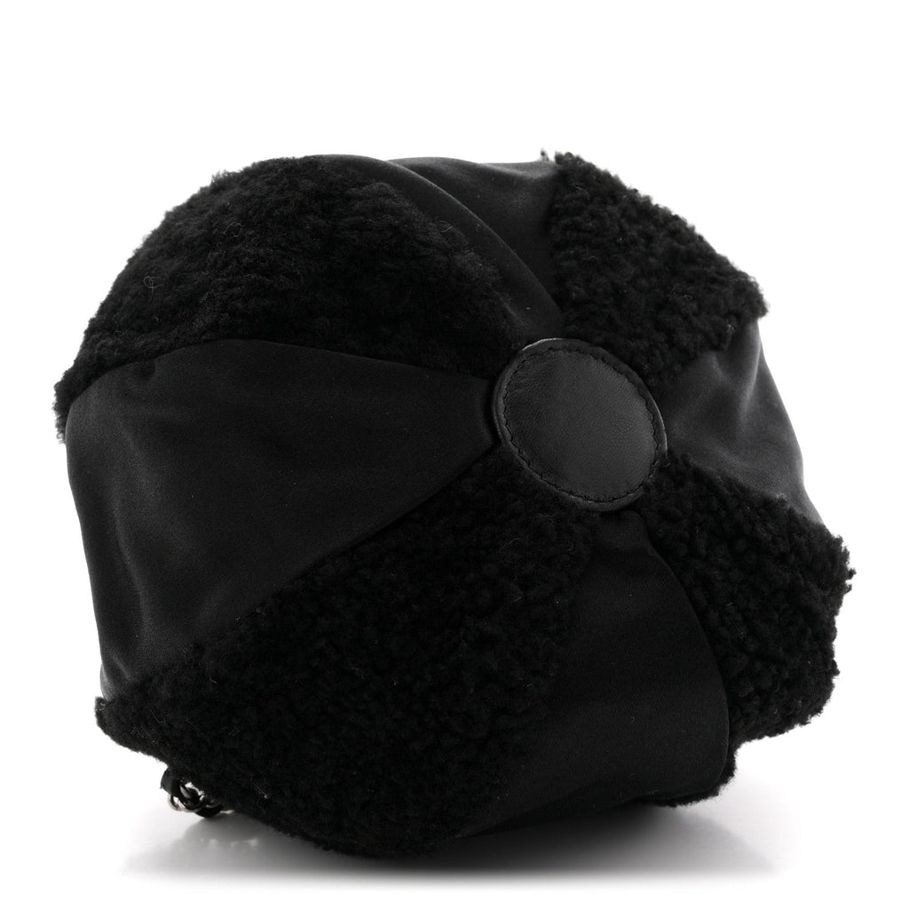 Chanel Fur Satin Drawstring Tassel Sac Cordon Shoulder Bag Black