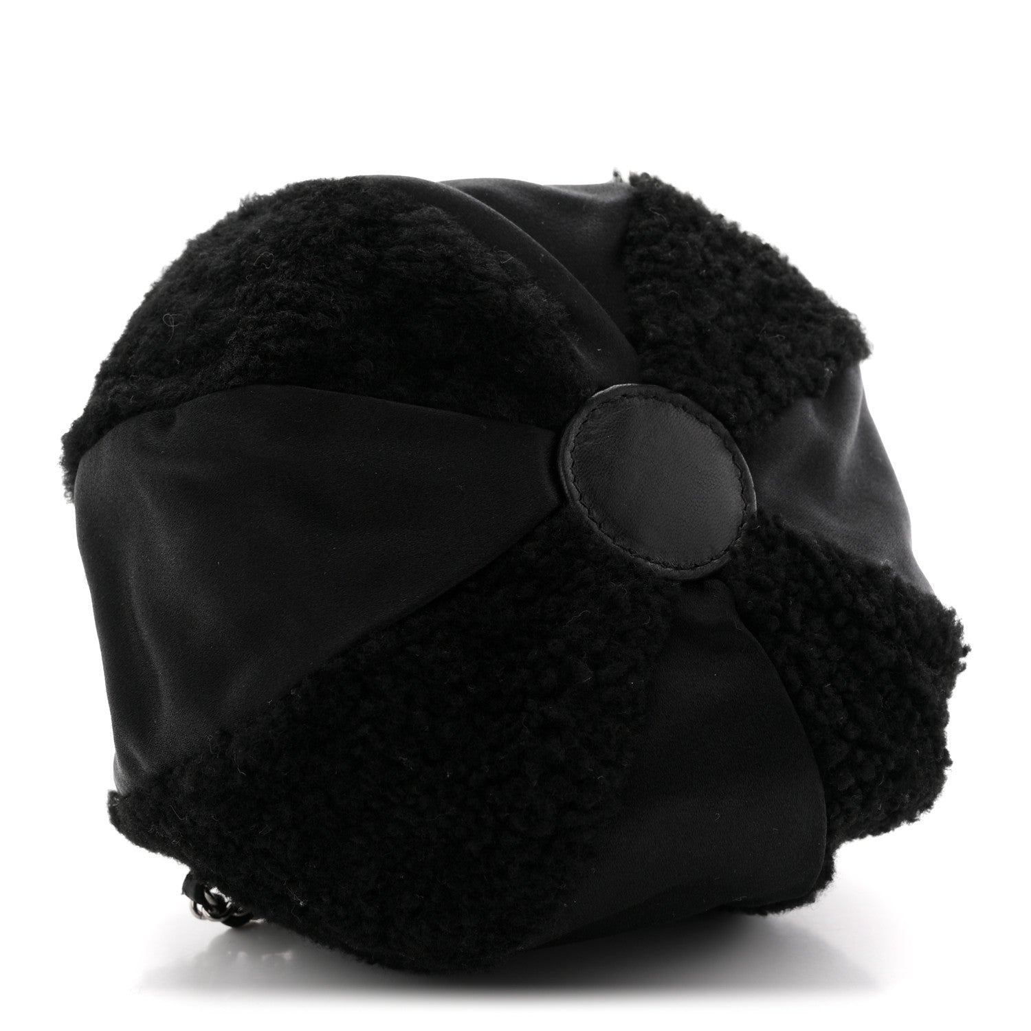 Chanel Fur Satin Drawstring Tassel Sac Cordon Shoulder Bag Black