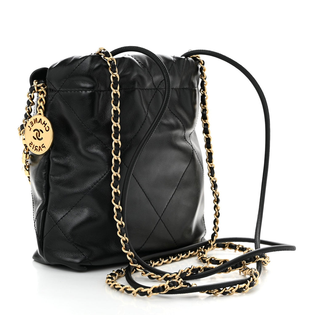 Chanel Shiny Calfskin Quilted Pearl CC Chain Mini Chanel 22 Black