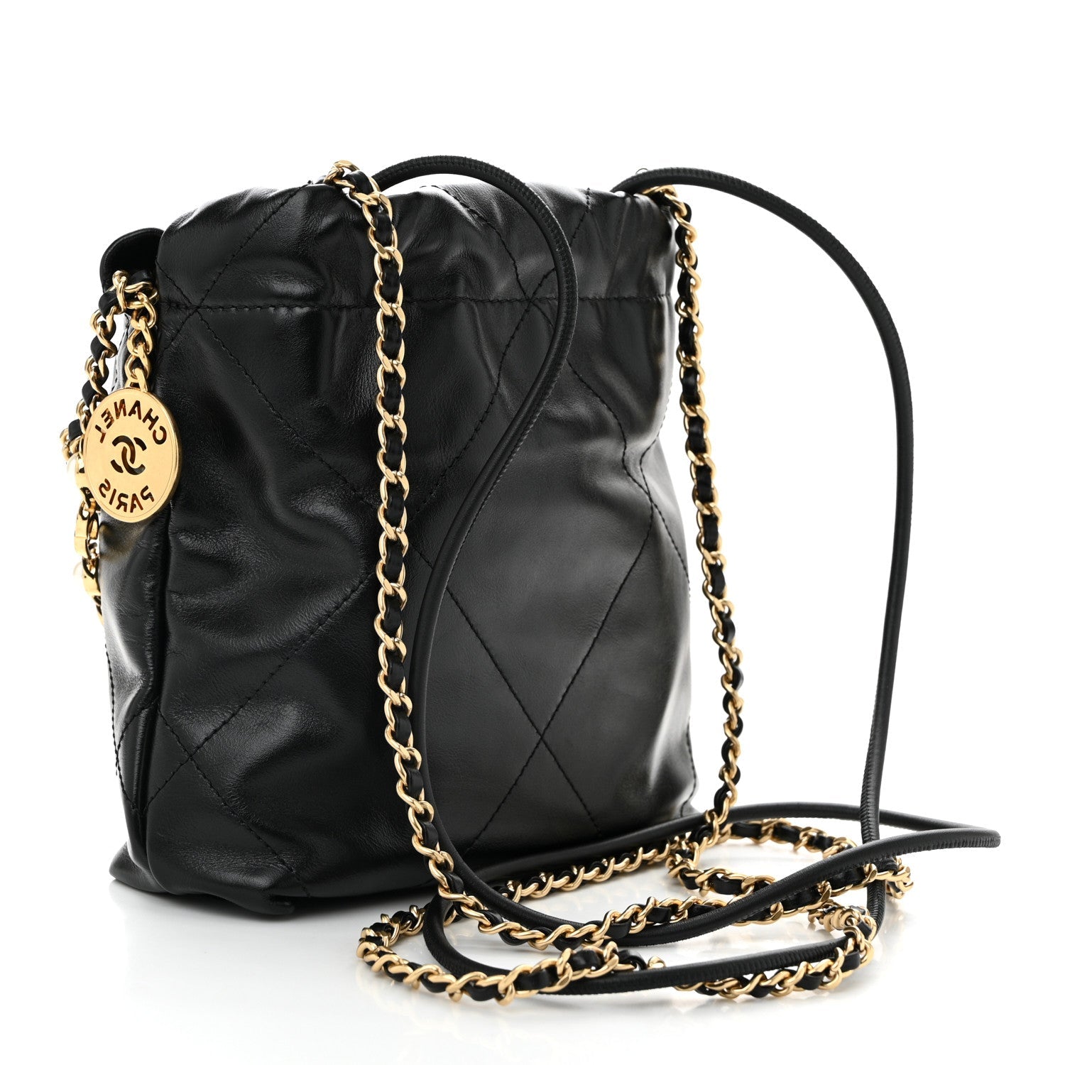 Chanel Shiny Calfskin Quilted Pearl CC Chain Mini Chanel 22 Black