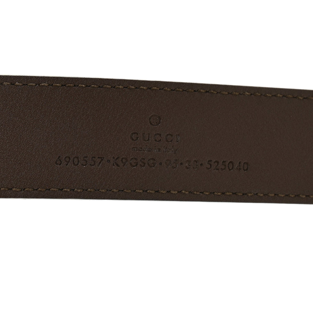 Gucci GG Supreme Monogram Textured Dollar Calfskin Blondie 30mm Belt 95 38 Beige Ebony New Acero