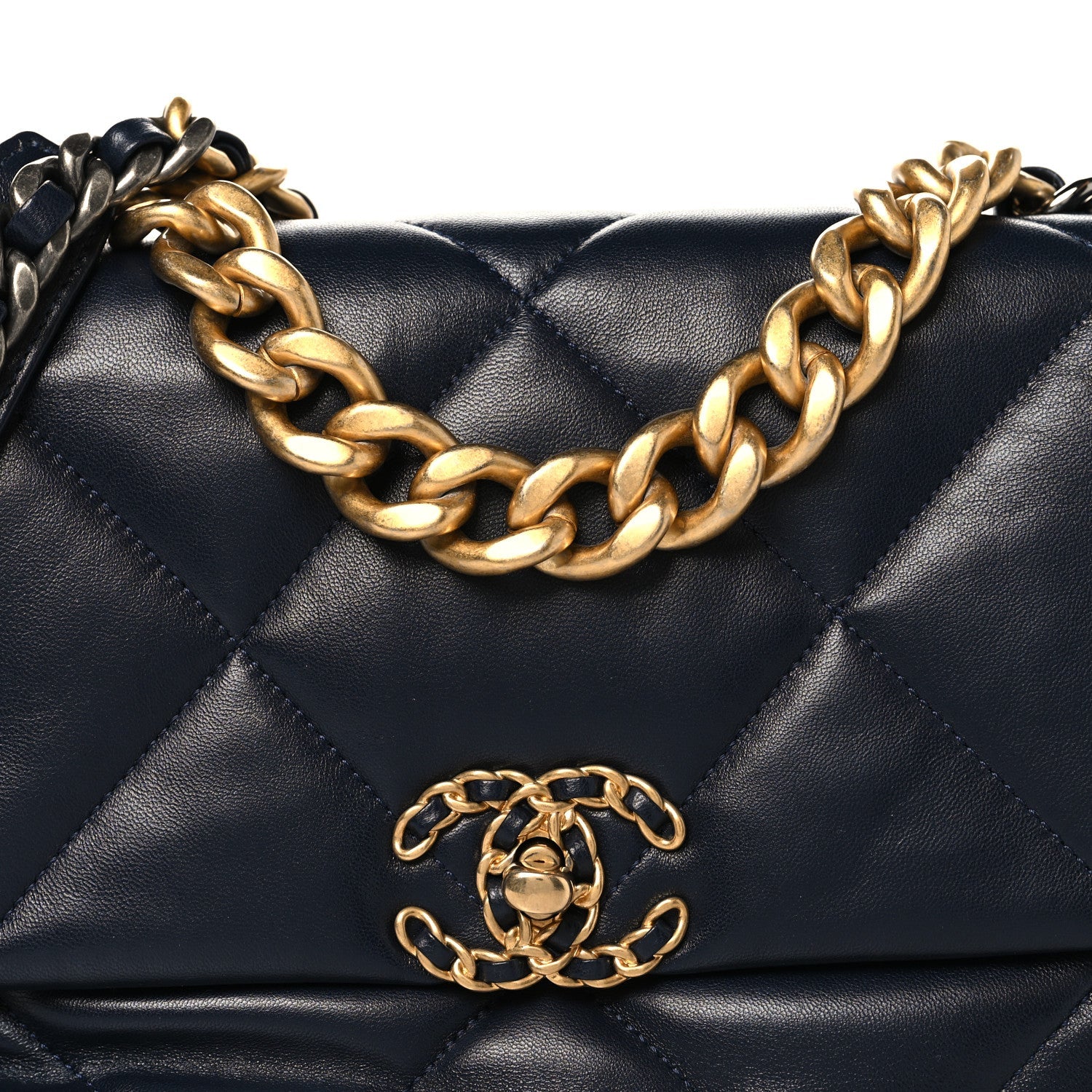 Chanel Lambskin Quilted Large Chanel 19 Flap Navy Blue