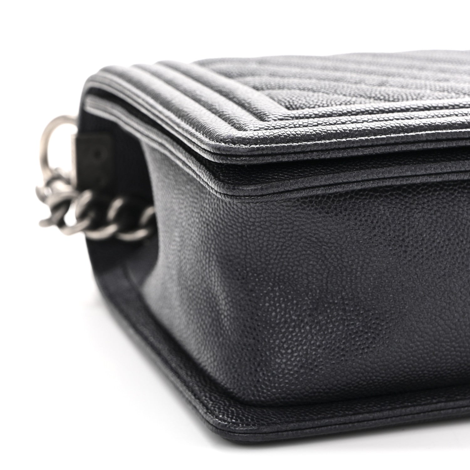 Chanel Caviar Chevron Quilted New Medium Boy Flap Dark Navy Blue