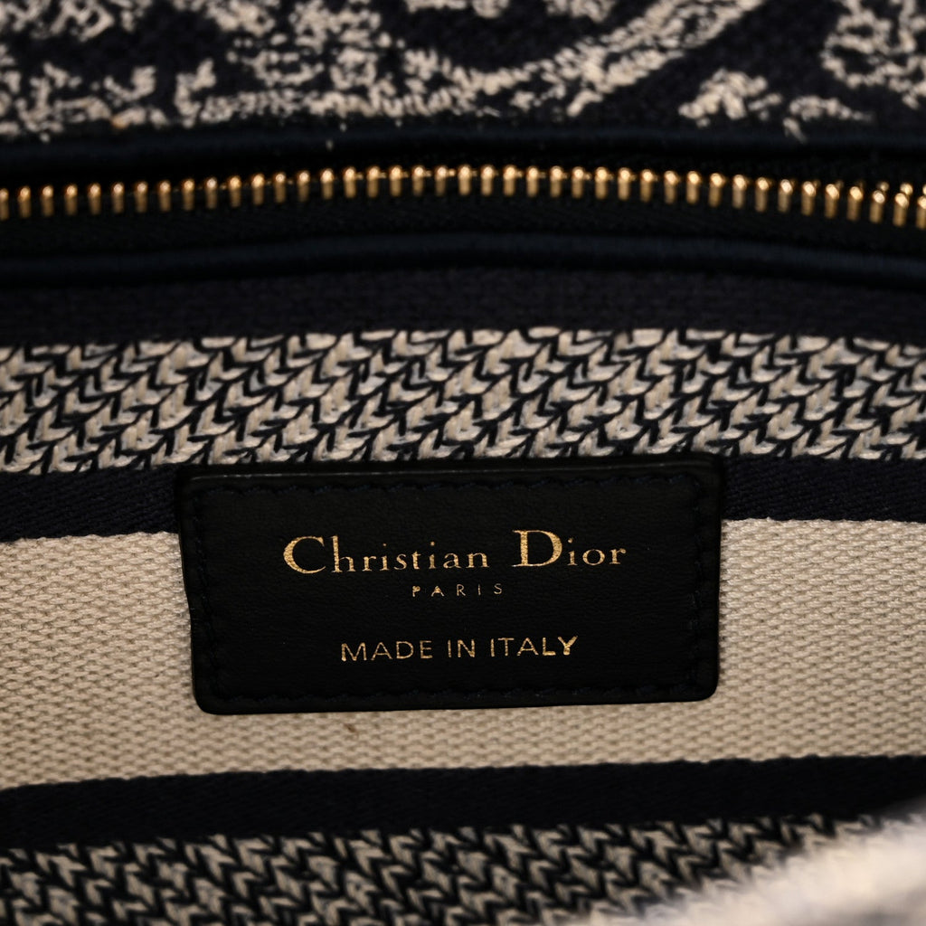 Christian Dior Canvas Toile De Jouy Embroidered Medium Lady D-Lite Navy