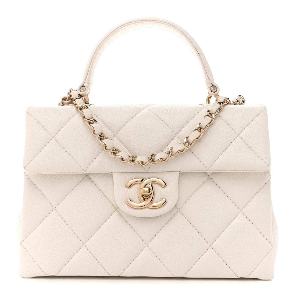 Chanel Caviar Quilted Mini Retro Twist Top Handle Flap White
