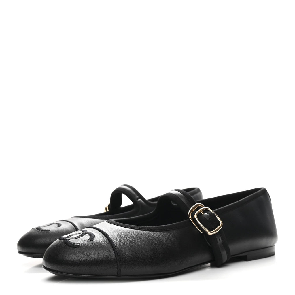 Lambskin Mary Jane Flats 37 Black