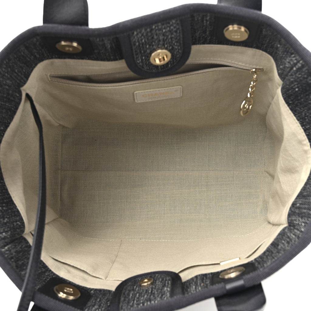 Chanel Denim Small Deauville Tote Dark Blue White