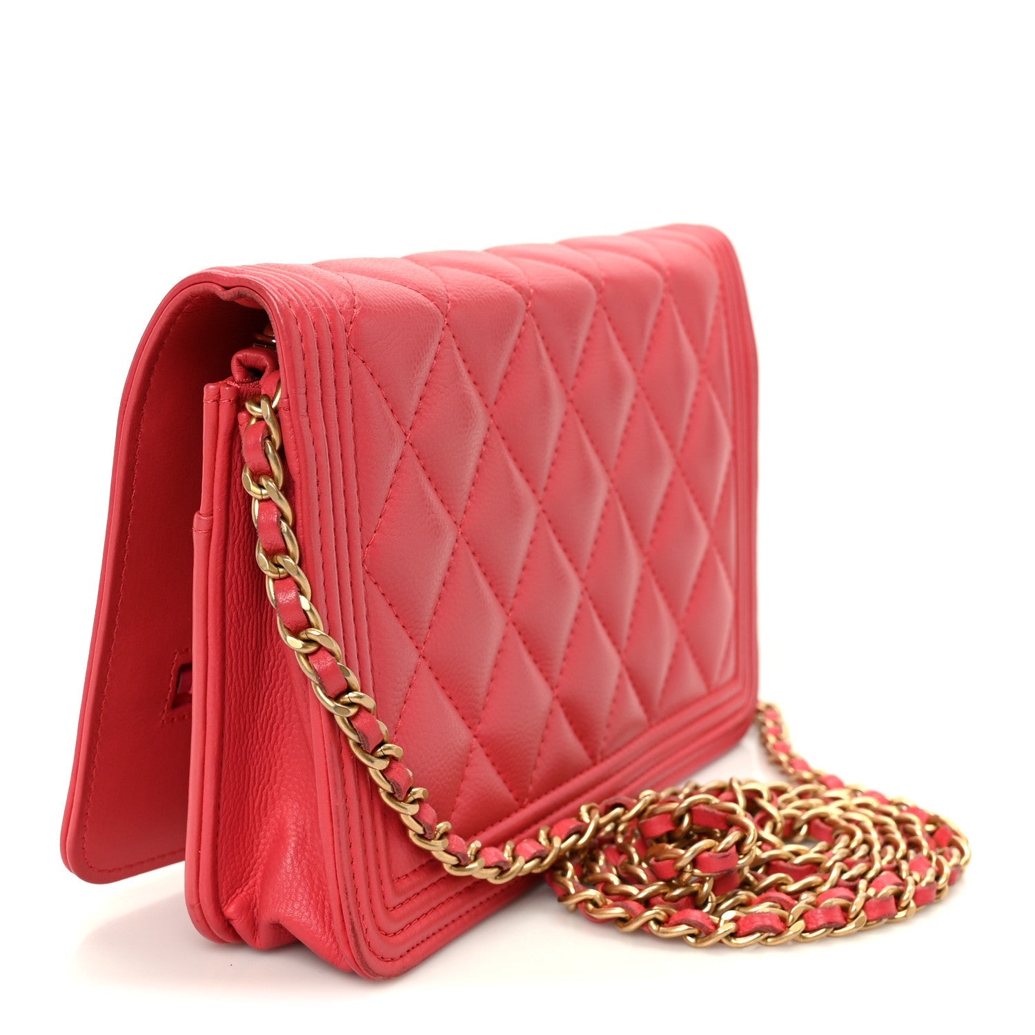 Chanel Caviar Quilted Boy Wallet On Chain WOC Dark Pink