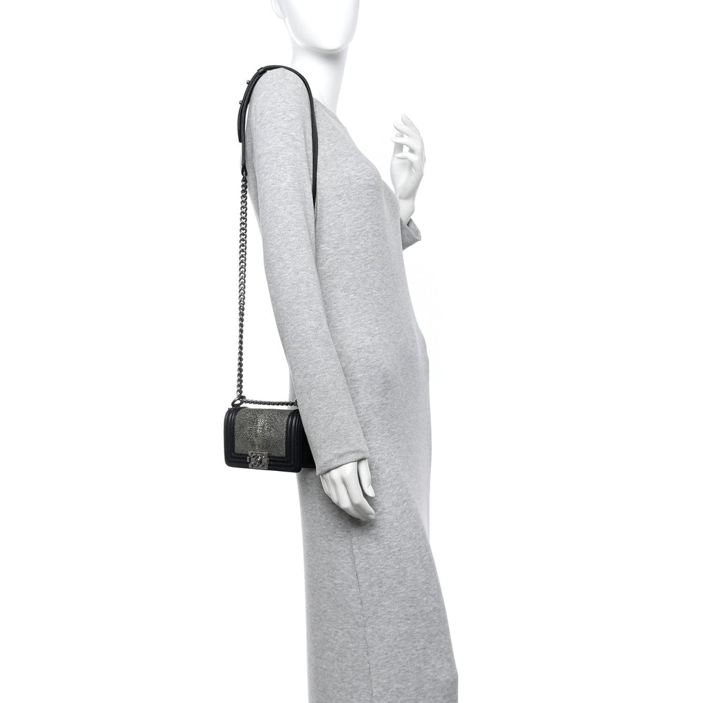 Chanel Galuchat Stingray Mini Boy Flap  Black Silver