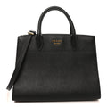 Prada Saffiano City Calfskin Medium Bibliothèque Top Handle Black Fuoco