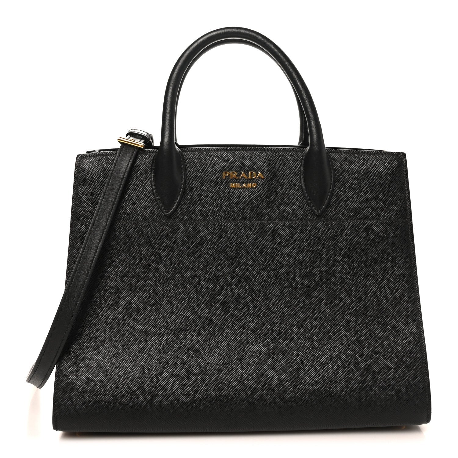 Prada Saffiano City Calfskin Medium Bibliothèque Top Handle Black Fuoco
