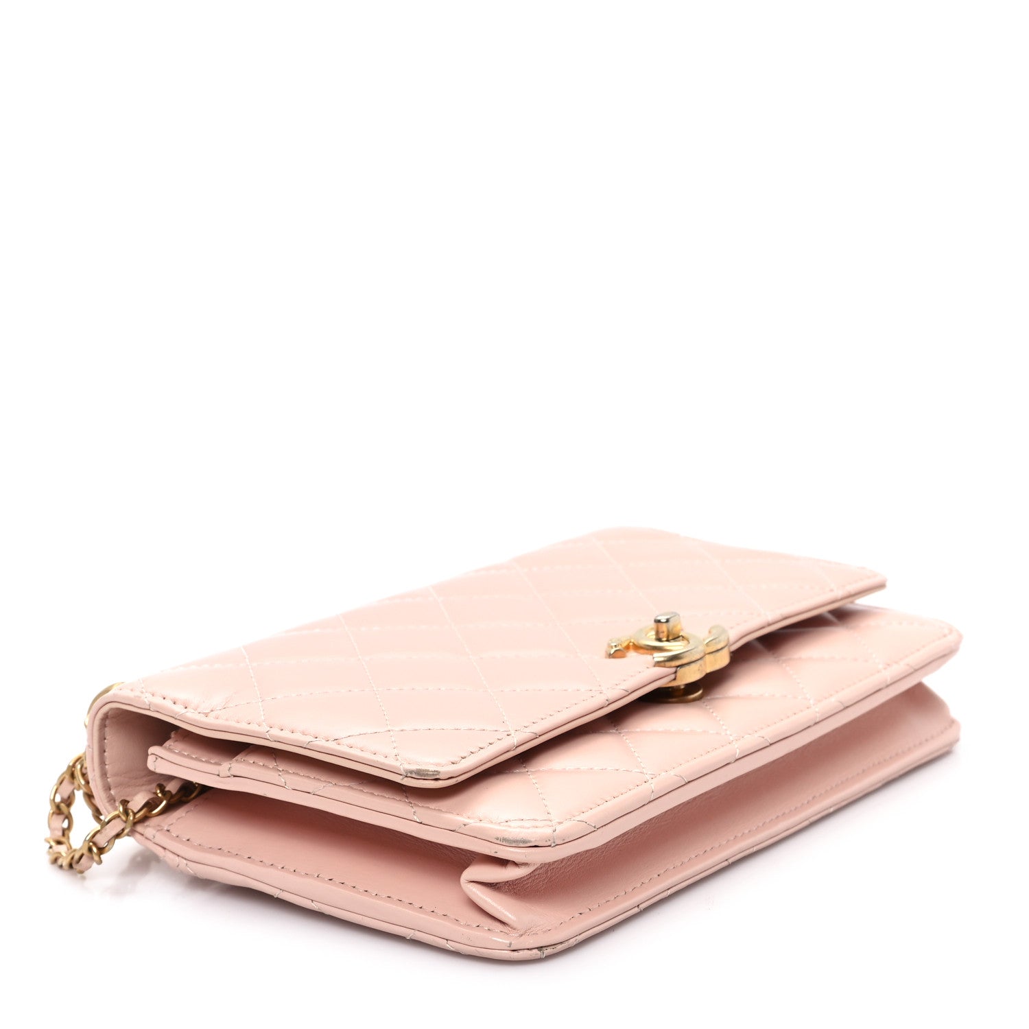 Chanel Calfskin Quilted Perfect FIt Wallet On Chain WOC Light Pink
