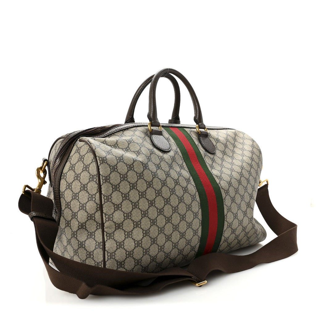 Gucci X BALENCIAGA BB Supreme Monogram Web Medium Ophidia Carry-On Duffle Bag Beige New Acero