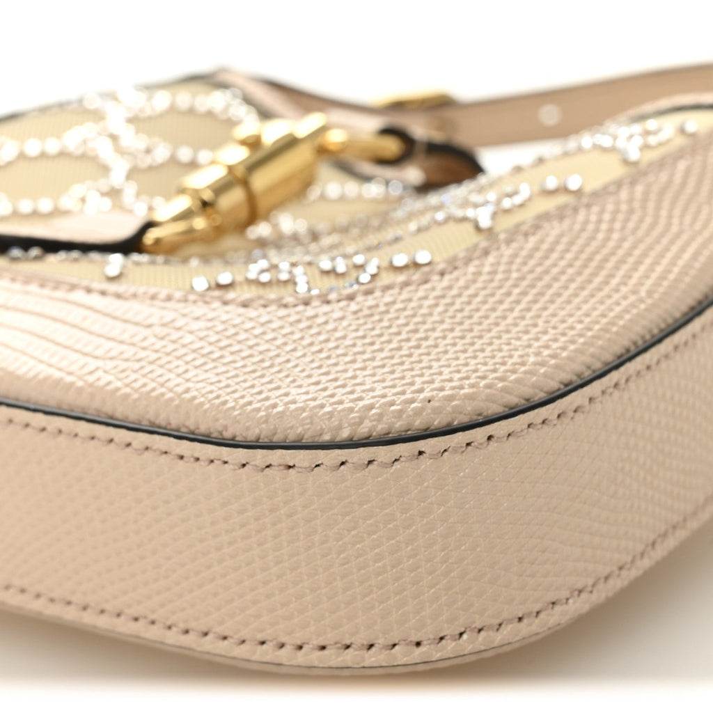 Gucci Lizard Mesh Crystal GG Monogram Mini Jackie 1961 Hobo Light Powder Skin Rose