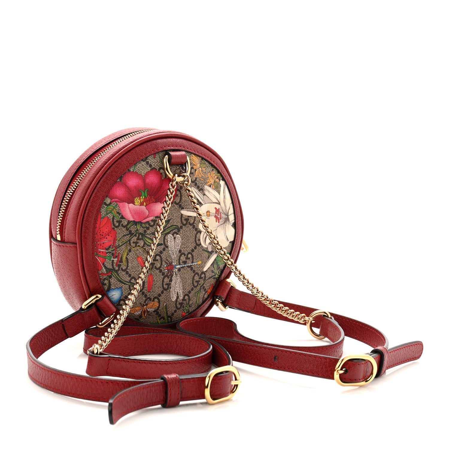 Gucci GG Supreme Monogram Web Flora Mini Ophidia Round Backpack Red