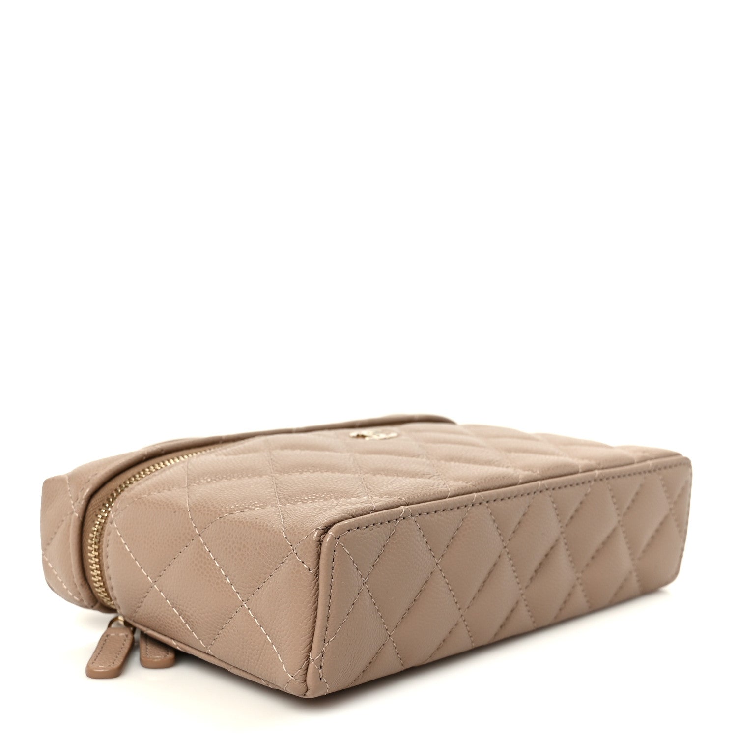 Chanel Caviar Quilted Top Handle Slim Vanity With Chain Dark Beige