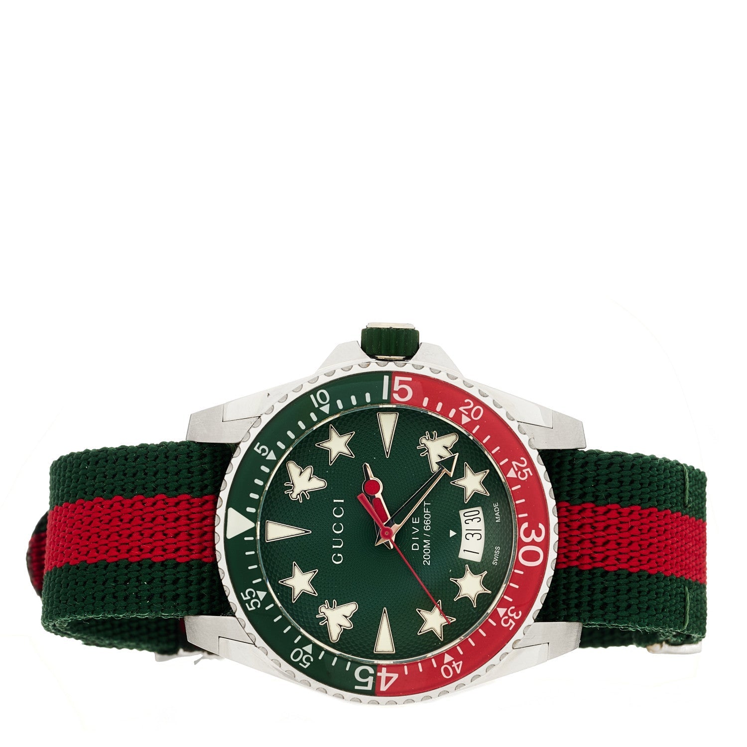 Gucci Stainless Steel Nylon 40mm Dive Quartz Watch Green