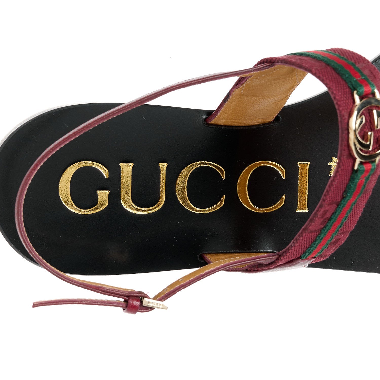 Gucci New Canvas GG Malaga Kid Web Interlocking G Womens Thong Sandals 40.5 Rosso Ancora