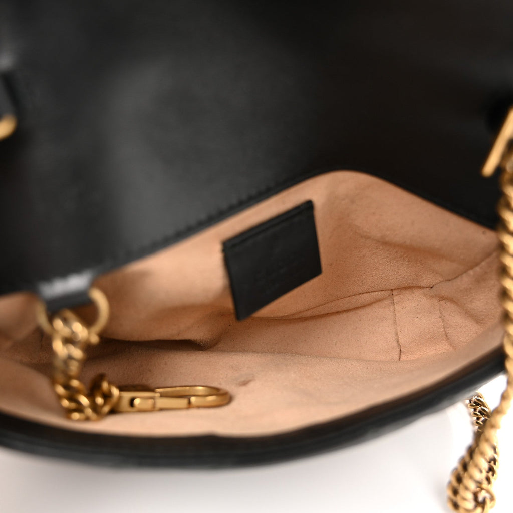 Gucci Calfskin Matelasse Super Mini GG Marmont Shoulder Bag Black