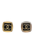 Metal Enamel CC Square Earrings Gold Black