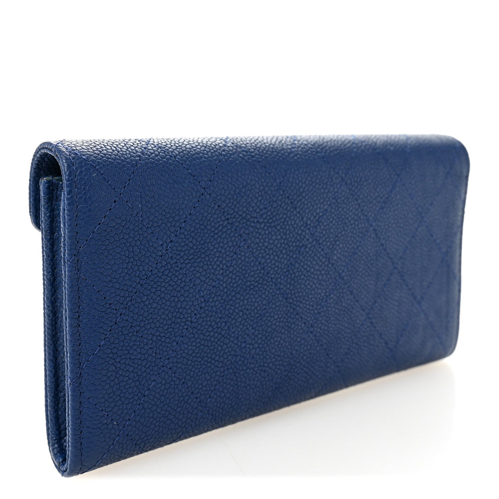 Caviar Quilted CC Box Gusset Flap Wallet Blue