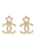 Metal Crystal Pearl CC Star Earrings Gold Pearly White