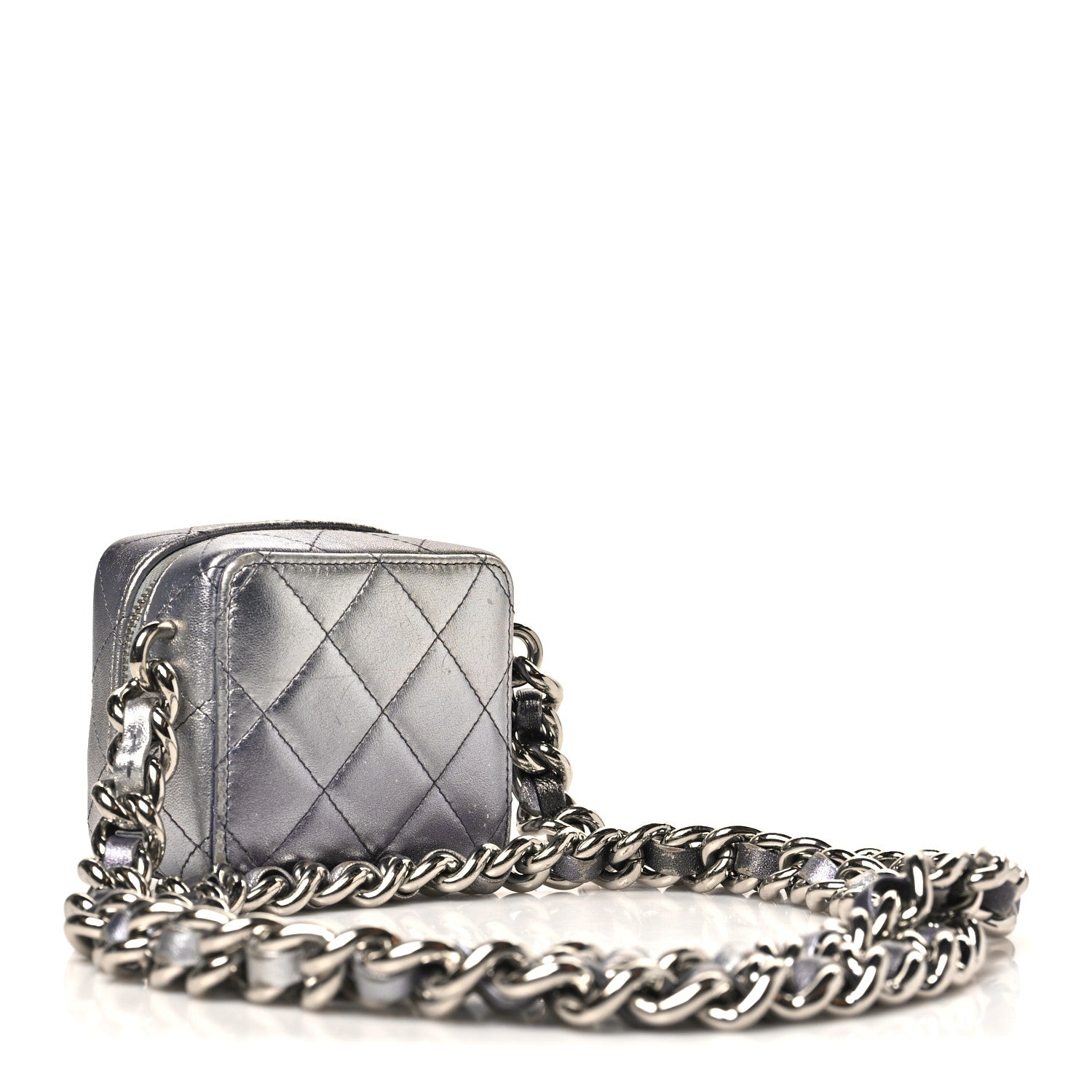 Chanel Gradient Metallic Lambskin Quilted Like A Wallet Clutch With Chain Silver Purple