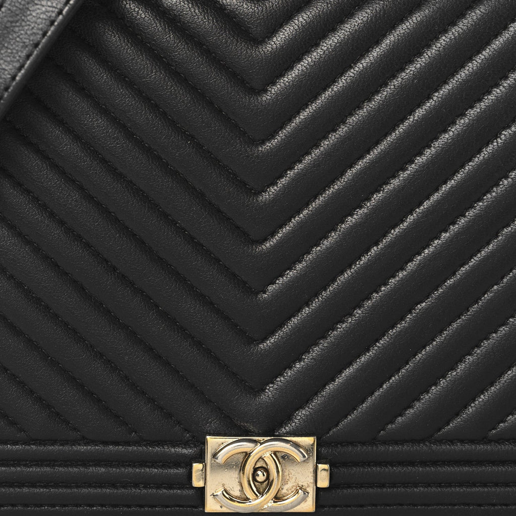 Chanel Lambskin Chevron Boy Wallet On Chain WOC Black