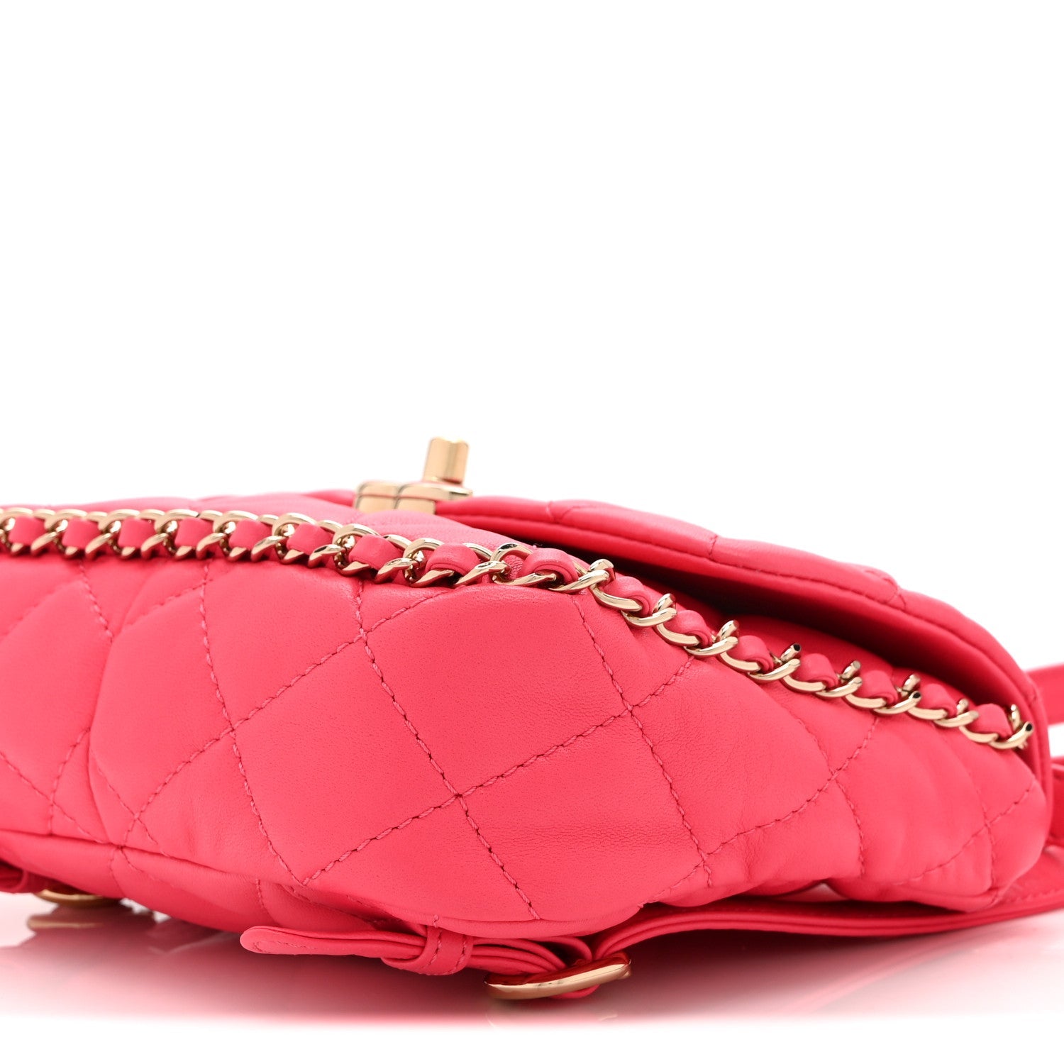 Chanel Lambskin Quilted Resin Chain Around Backpack Pink