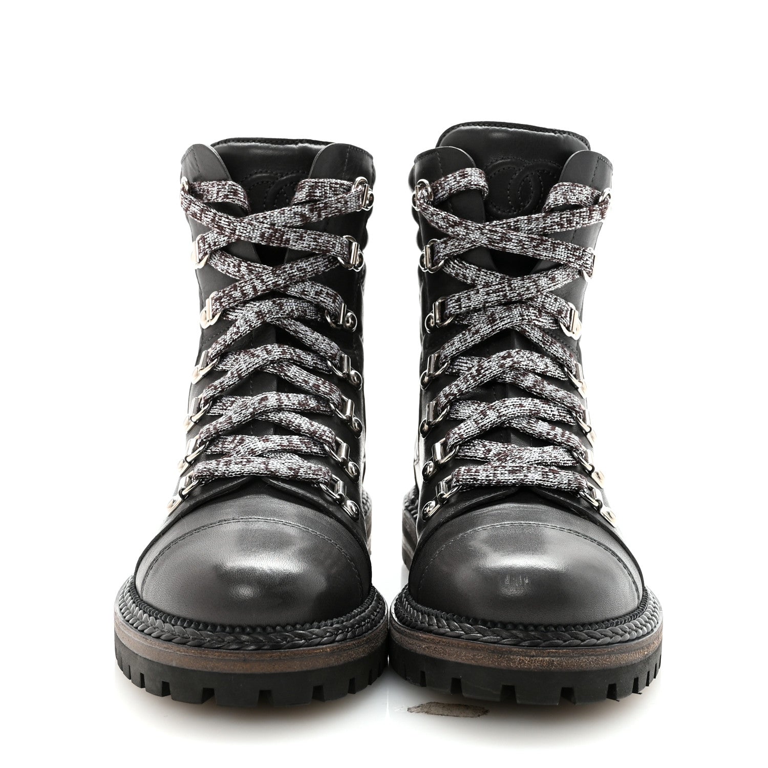 Lambskin Quilted Lace Up Boots 35.5 Grey