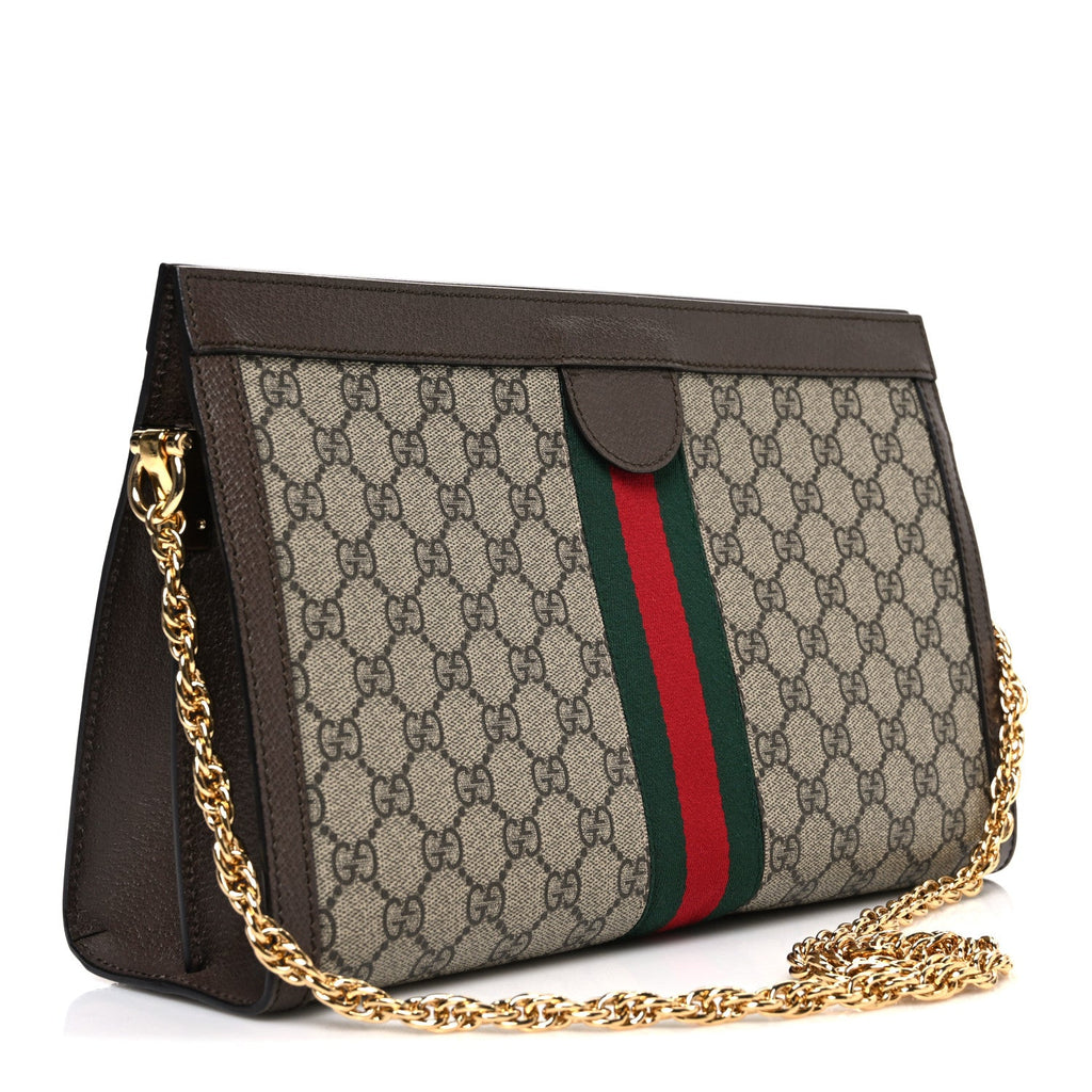 Gucci GG Supreme Monogram Web Medium Ophidia Chain Shoulder Bag Brown
