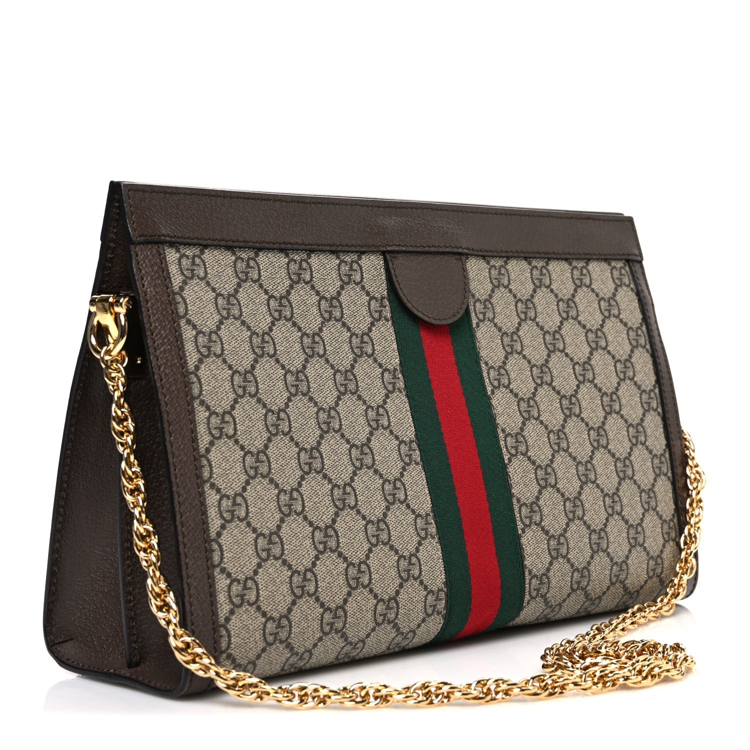 Gucci GG Supreme Monogram Web Medium Ophidia Chain Shoulder Bag Brown
