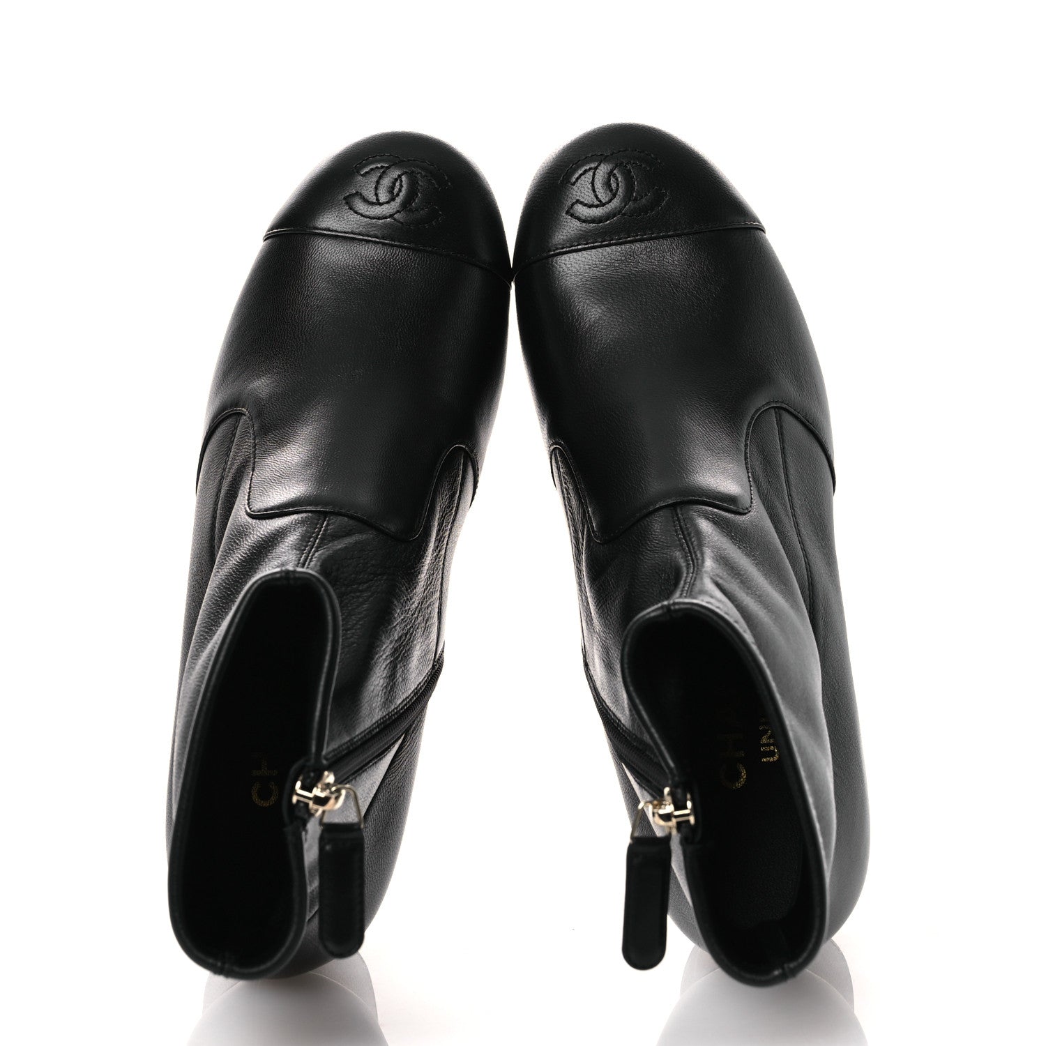 Chanel Stretch Lambskin Cap Toe CC Short Boots 36.5 Black