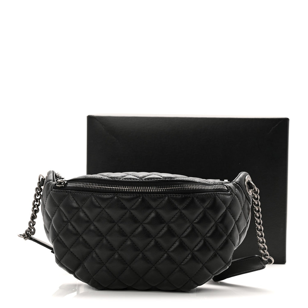 Chanel Lambskin Quilted Banane Waist Bag Fanny Pack Black